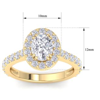 2 Carat Oval Shape Lab Grown Diamond Halo Engagement Ring In 14K Yellow Gold