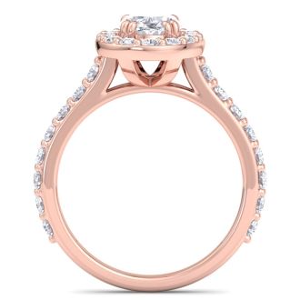 2 Carat Oval Shape Lab Grown Diamond Halo Engagement Ring In 14K Rose Gold