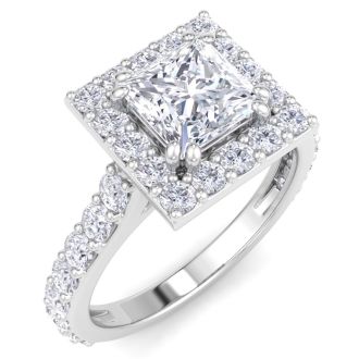 2 Carat Princess Cut Lab Grown Diamond Halo Engagement Ring In 14K White Gold