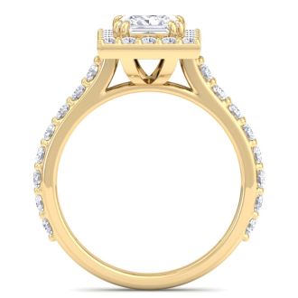 2 Carat Princess Cut Lab Grown Diamond Halo Engagement Ring In 14K Yellow Gold