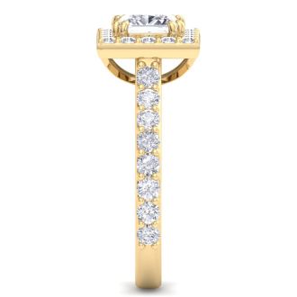 2 Carat Princess Cut Lab Grown Diamond Halo Engagement Ring In 14K Yellow Gold