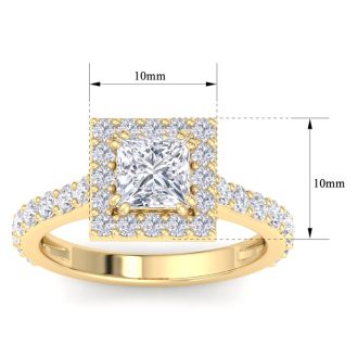 2 Carat Princess Cut Lab Grown Diamond Halo Engagement Ring In 14K Yellow Gold