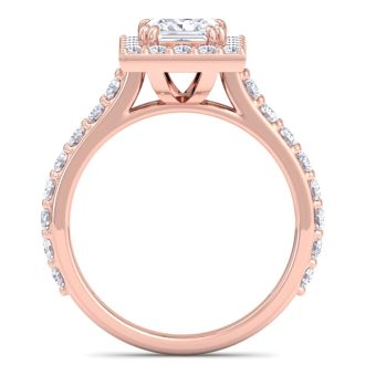 2 Carat Princess Cut Lab Grown Diamond Halo Engagement Ring In 14K Rose Gold