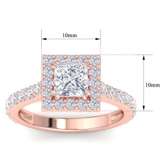 2 Carat Princess Cut Lab Grown Diamond Halo Engagement Ring In 14K Rose Gold