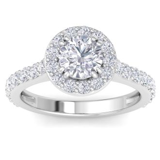 2 Carat Round Lab Grown Diamond Halo Engagement Ring In 14K White Gold