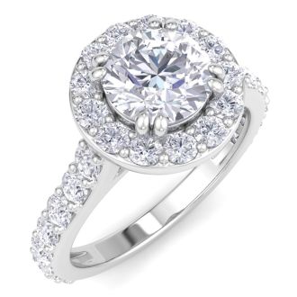 2 Carat Round Lab Grown Diamond Halo Engagement Ring In 14K White Gold