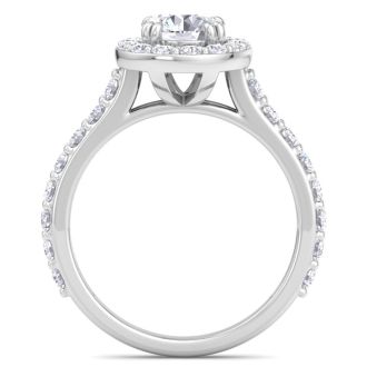 2 Carat Round Lab Grown Diamond Halo Engagement Ring In 14K White Gold