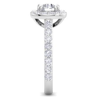 2 Carat Round Lab Grown Diamond Halo Engagement Ring In 14K White Gold