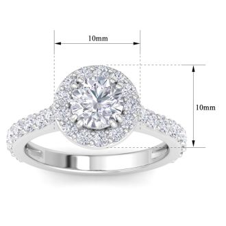 2 Carat Round Lab Grown Diamond Halo Engagement Ring In 14K White Gold