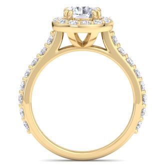 2 Carat Round Lab Grown Diamond Halo Engagement Ring In 14K Yellow Gold