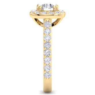 2 Carat Round Lab Grown Diamond Halo Engagement Ring In 14K Yellow Gold