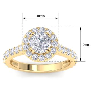 2 Carat Round Lab Grown Diamond Halo Engagement Ring In 14K Yellow Gold