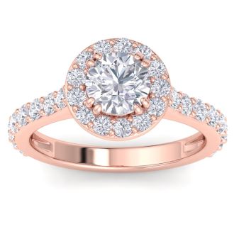 2 Carat Round Lab Grown Diamond Halo Engagement Ring In 14K Rose Gold