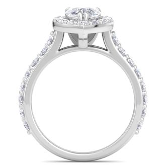 2 Carat Pear Shape Lab Grown Diamond Halo Engagement Ring In 14K White Gold