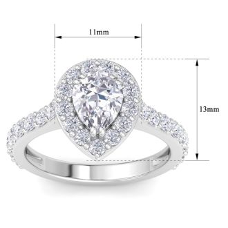 2 Carat Pear Shape Lab Grown Diamond Halo Engagement Ring In 14K White Gold
