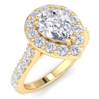 2 Carat Pear Shape Lab Grown Diamond Halo Engagement Ring In 14K Yellow Gold