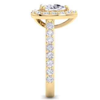 2 Carat Pear Shape Lab Grown Diamond Halo Engagement Ring In 14K Yellow Gold