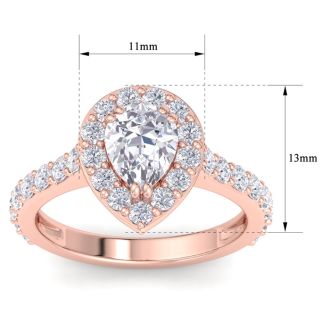 2 Carat Pear Shape Lab Grown Diamond Halo Engagement Ring In 14K Rose Gold