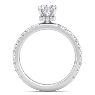 2 Carat Cushion Cut Lab Grown Diamond Hidden Halo Engagement Ring In 14K White Gold