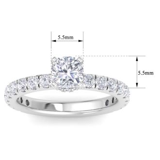 2 Carat Cushion Cut Lab Grown Diamond Hidden Halo Engagement Ring In 14K White Gold