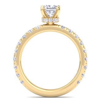 2 Carat Cushion Cut Lab Grown Diamond Hidden Halo Engagement Ring In 14K Yellow Gold