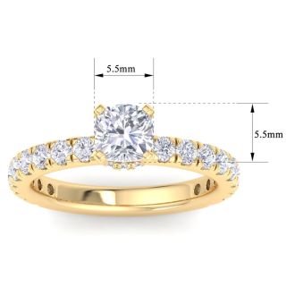 2 Carat Cushion Cut Lab Grown Diamond Hidden Halo Engagement Ring In 14K Yellow Gold