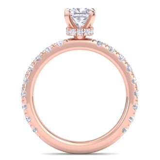 2 Carat Cushion Cut Lab Grown Diamond Hidden Halo Engagement Ring In 14K Rose Gold