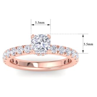 2 Carat Cushion Cut Lab Grown Diamond Hidden Halo Engagement Ring In 14K Rose Gold