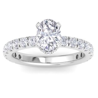 2 Carat Oval Shape Lab Grown Diamond Hidden Halo Engagement Ring In 14K White Gold
