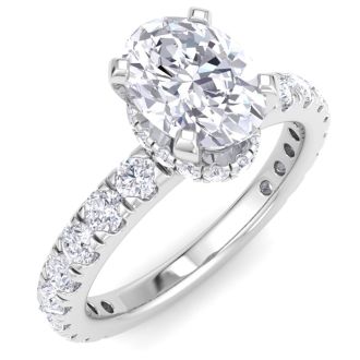 2 Carat Oval Shape Lab Grown Diamond Hidden Halo Engagement Ring In 14K White Gold
