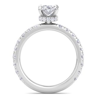 2 Carat Oval Shape Lab Grown Diamond Hidden Halo Engagement Ring In 14K White Gold