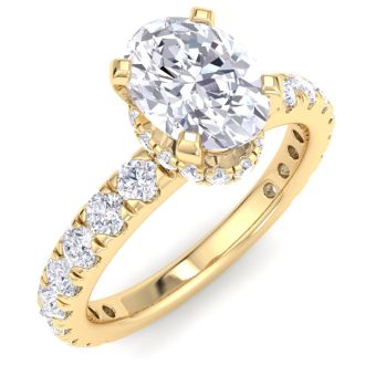 2 Carat Oval Shape Lab Grown Diamond Hidden Halo Engagement Ring In 14K Yellow Gold