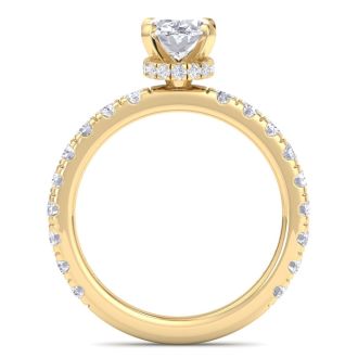 2 Carat Oval Shape Lab Grown Diamond Hidden Halo Engagement Ring In 14K Yellow Gold