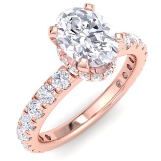 2 Carat Oval Shape Lab Grown Diamond Hidden Halo Engagement Ring In 14K Rose Gold