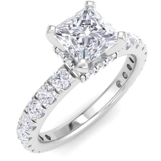 2 Carat Princess Cut Lab Grown Diamond Hidden Halo Engagement Ring In 14K White Gold