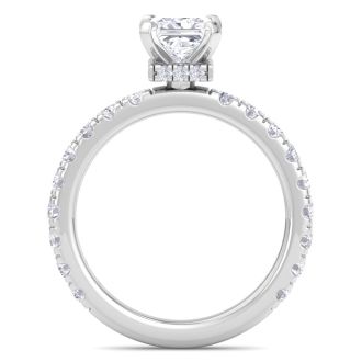 2 Carat Princess Cut Lab Grown Diamond Hidden Halo Engagement Ring In 14K White Gold