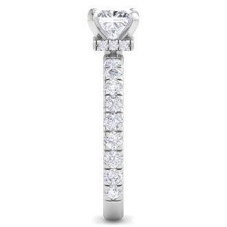 2 Carat Princess Cut Lab Grown Diamond Hidden Halo Engagement Ring In 14K White Gold