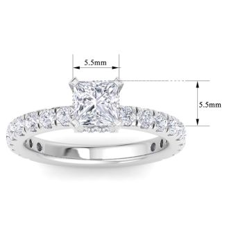 2 Carat Princess Cut Lab Grown Diamond Hidden Halo Engagement Ring In 14K White Gold