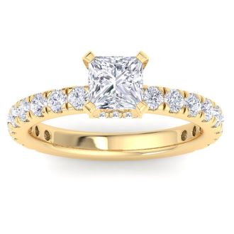 2 Carat Princess Cut Lab Grown Diamond Hidden Halo Engagement Ring In 14K Yellow Gold