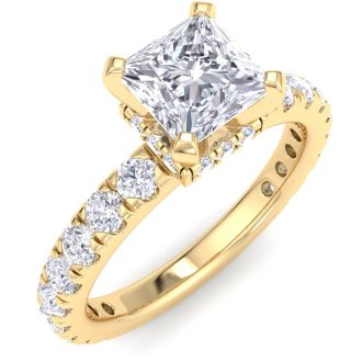 2 Carat Princess Cut Lab Grown Diamond Hidden Halo Engagement Ring In 14K Yellow Gold