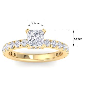 2 Carat Princess Cut Lab Grown Diamond Hidden Halo Engagement Ring In 14K Yellow Gold