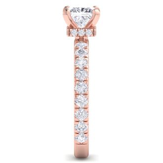 2 Carat Princess Cut Lab Grown Diamond Hidden Halo Engagement Ring In 14K Rose Gold