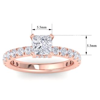 2 Carat Princess Cut Lab Grown Diamond Hidden Halo Engagement Ring In 14K Rose Gold