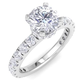 2 Carat Round Lab Grown Diamond Hidden Halo Engagement Ring In 14K White Gold