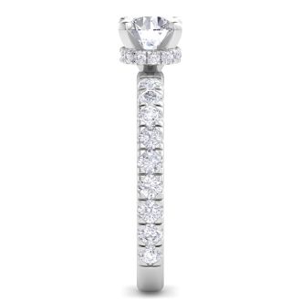 2 Carat Round Lab Grown Diamond Hidden Halo Engagement Ring In 14K White Gold