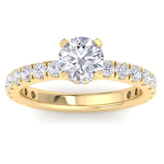 2 Carat Round Lab Grown Diamond Hidden Halo Engagement Ring In 14K Yellow Gold