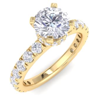 2 Carat Round Lab Grown Diamond Hidden Halo Engagement Ring In 14K Yellow Gold