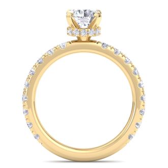 2 Carat Round Lab Grown Diamond Hidden Halo Engagement Ring In 14K Yellow Gold