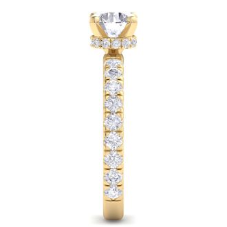 2 Carat Round Lab Grown Diamond Hidden Halo Engagement Ring In 14K Yellow Gold