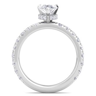 2 Carat Pear Shape Lab Grown Diamond Hidden Halo Engagement Ring In 14K White Gold